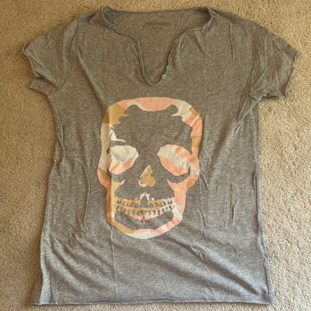 Zadig & Voltaire Gray Skull Graphic Tee